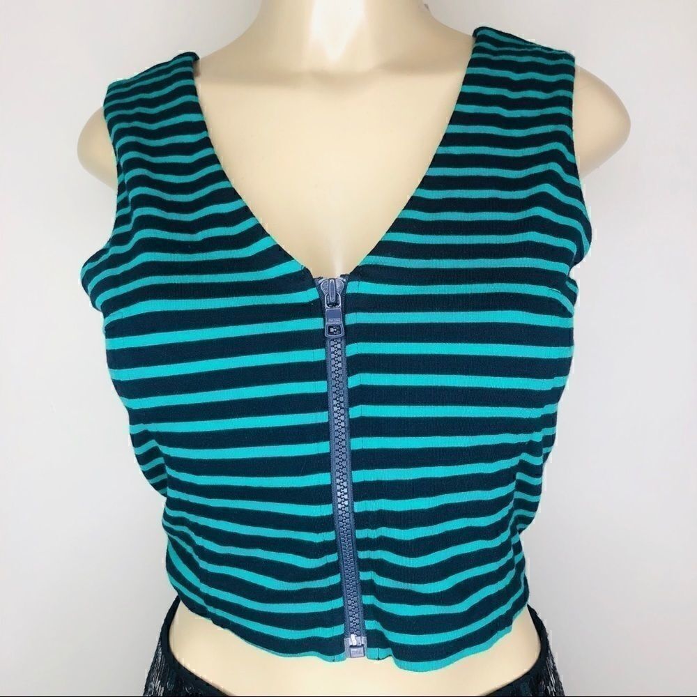 Armani exchange green and blue zipper crop top